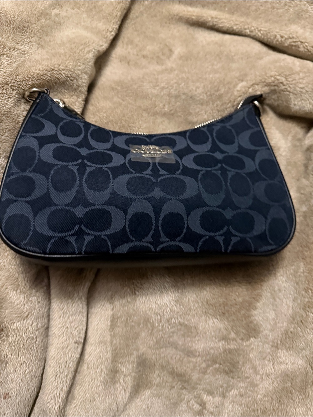 Coach Navy Signature Jacquard Mini Shoulder Bag